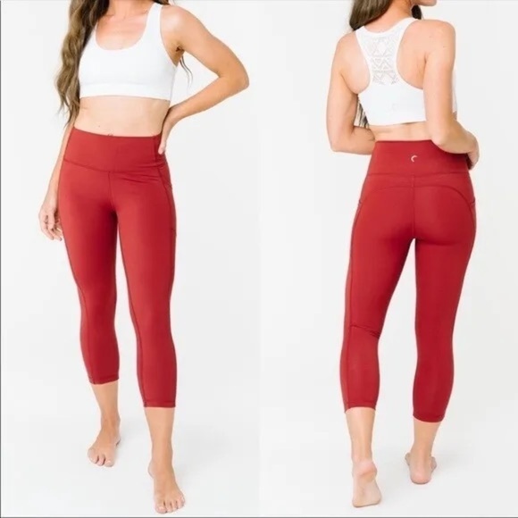 Zyia Active Brilliant High Rise Crop Leggings Burnt Red - Picture 1 of 7